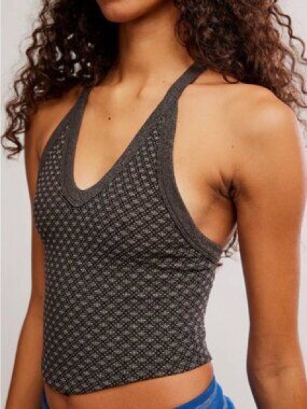 FP Movement by Free People Ribbed V-Neck Racer back Crop Tank Top - Charcoal